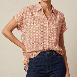 Jane + Delancey Pink, Orange, Cream Floral Hi Low Blouse women’s size medium